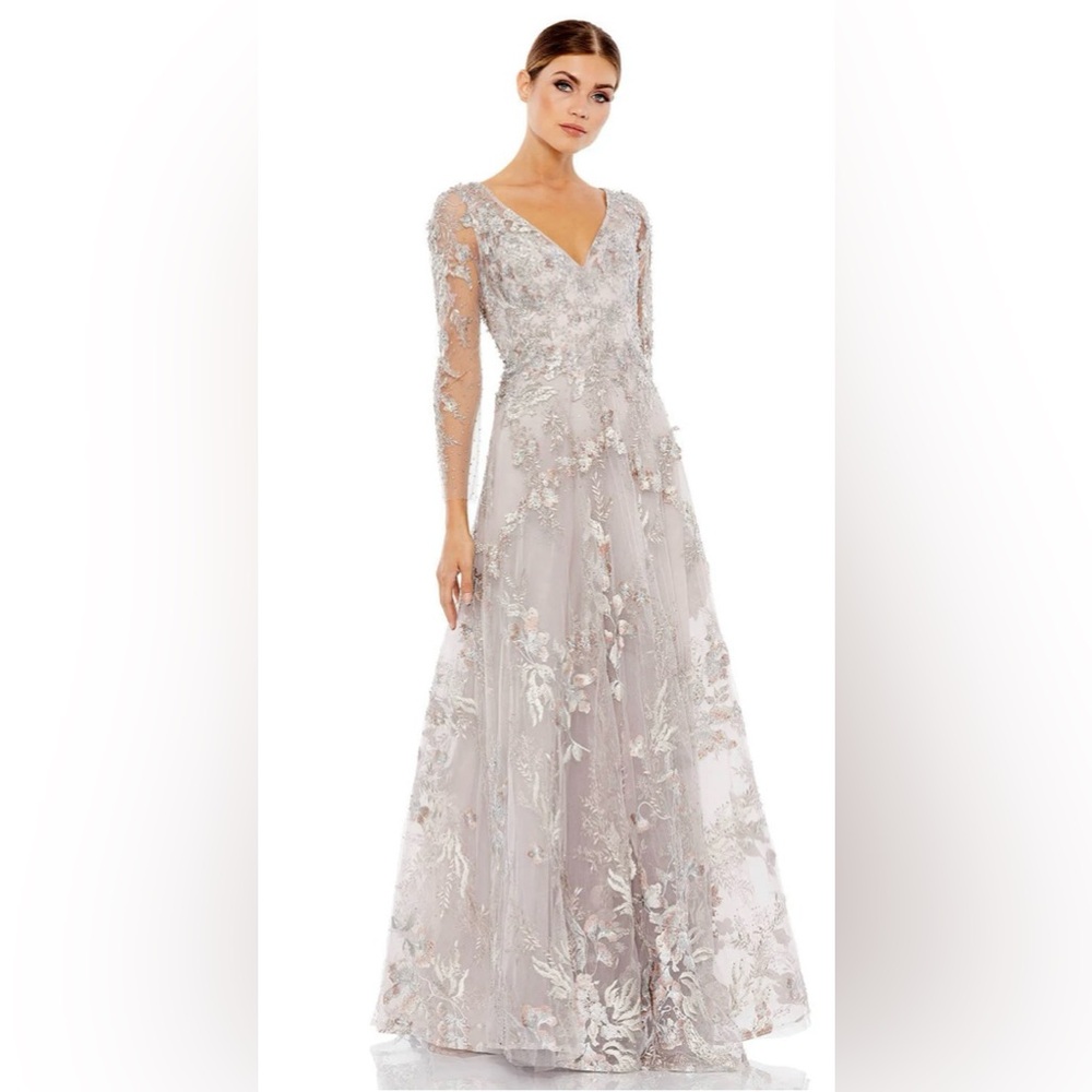 APPLIQUED ILLUSION LONG SLEEVE A LINE GOWN Size 6 Color Vintage Lilac